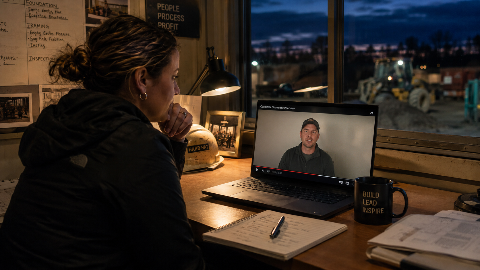 Business owner watching a Virtual Candidate Showcase recorded interview